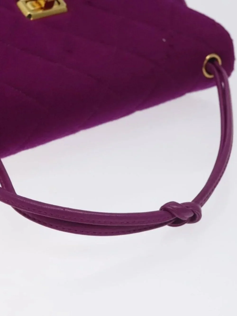 CHANEL Matelasse Hand Bag cotton Purple Gold CC Auth 131194